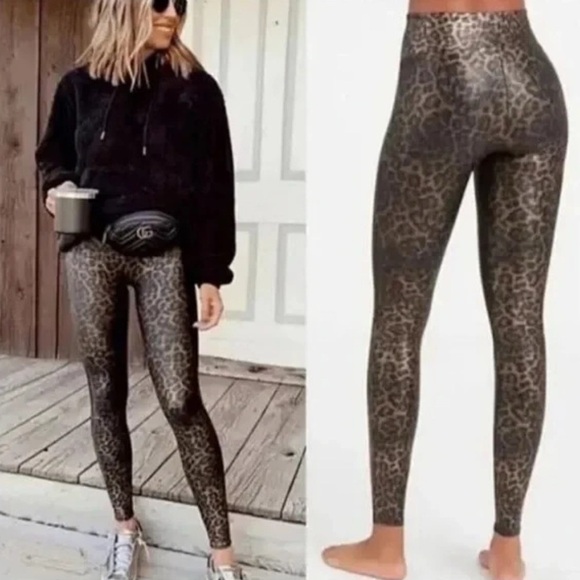 SPANX Faux Leather Leopard Leggings - Picture 1 of 9